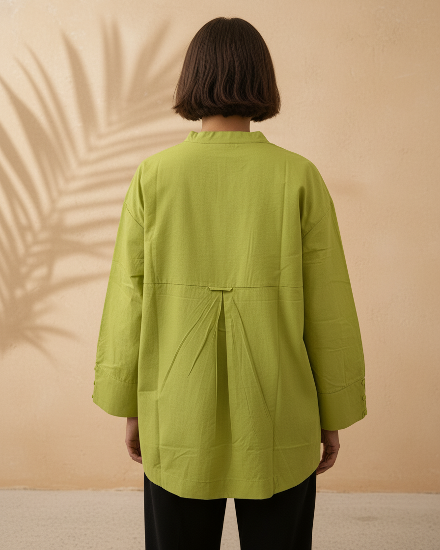 Lime Oversized Kurta - High-Low Cotton