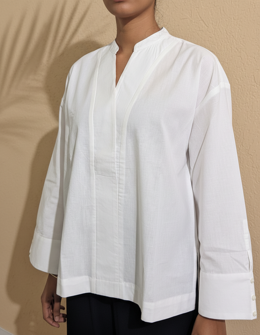 White Oversized Kurta - High-Low Cotton