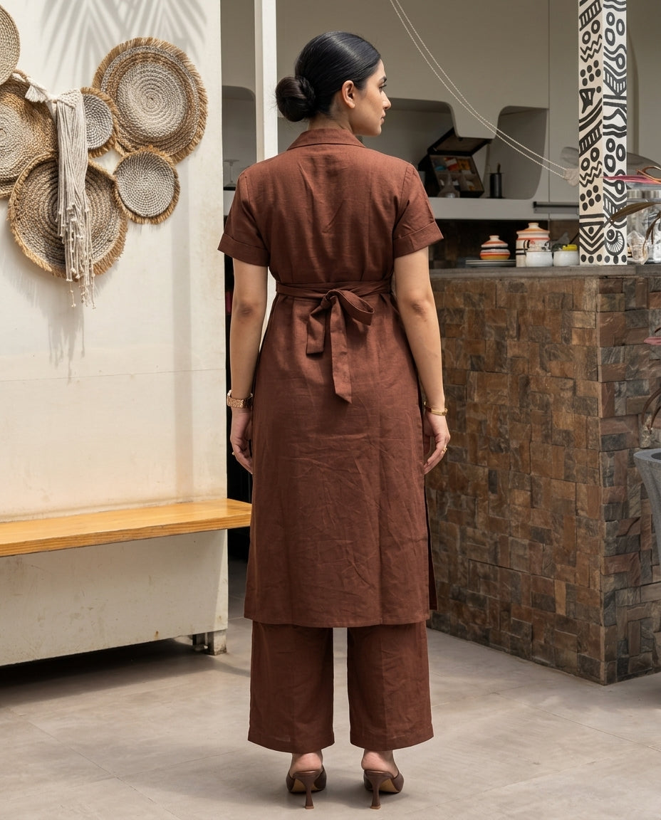 Back view highlighting the adjustable tie-up detail and the clean silhouette.