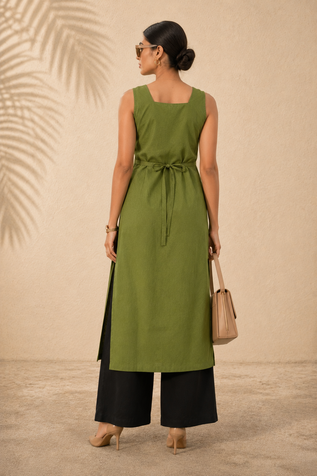 Green Square Neck Straight Kurta