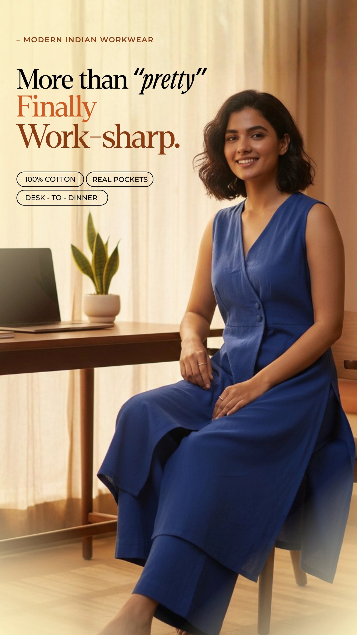 Smart Indian workwear for women - cotton kurtas and co-ords by Swayra