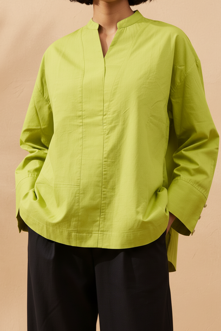 Lime Oversized Kurta - High-Low Cotton