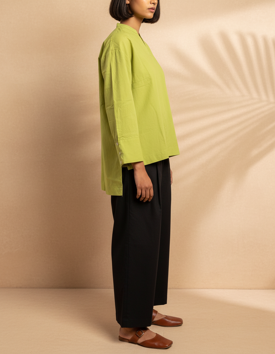 Lime Oversized Kurta - High-Low Cotton