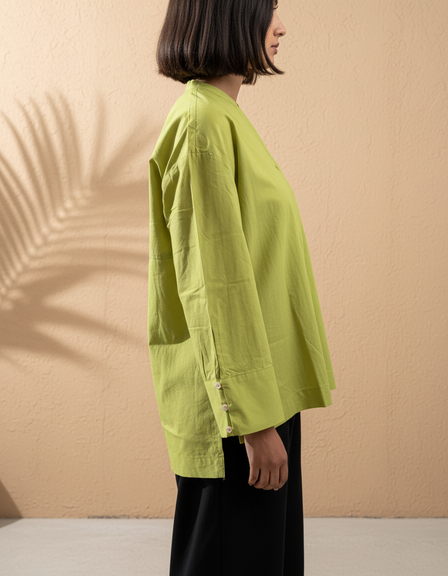 Lime Oversized Kurta - High-Low Cotton