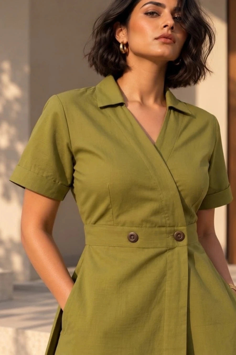 Olive Green Wrap Belted Kurta Set
