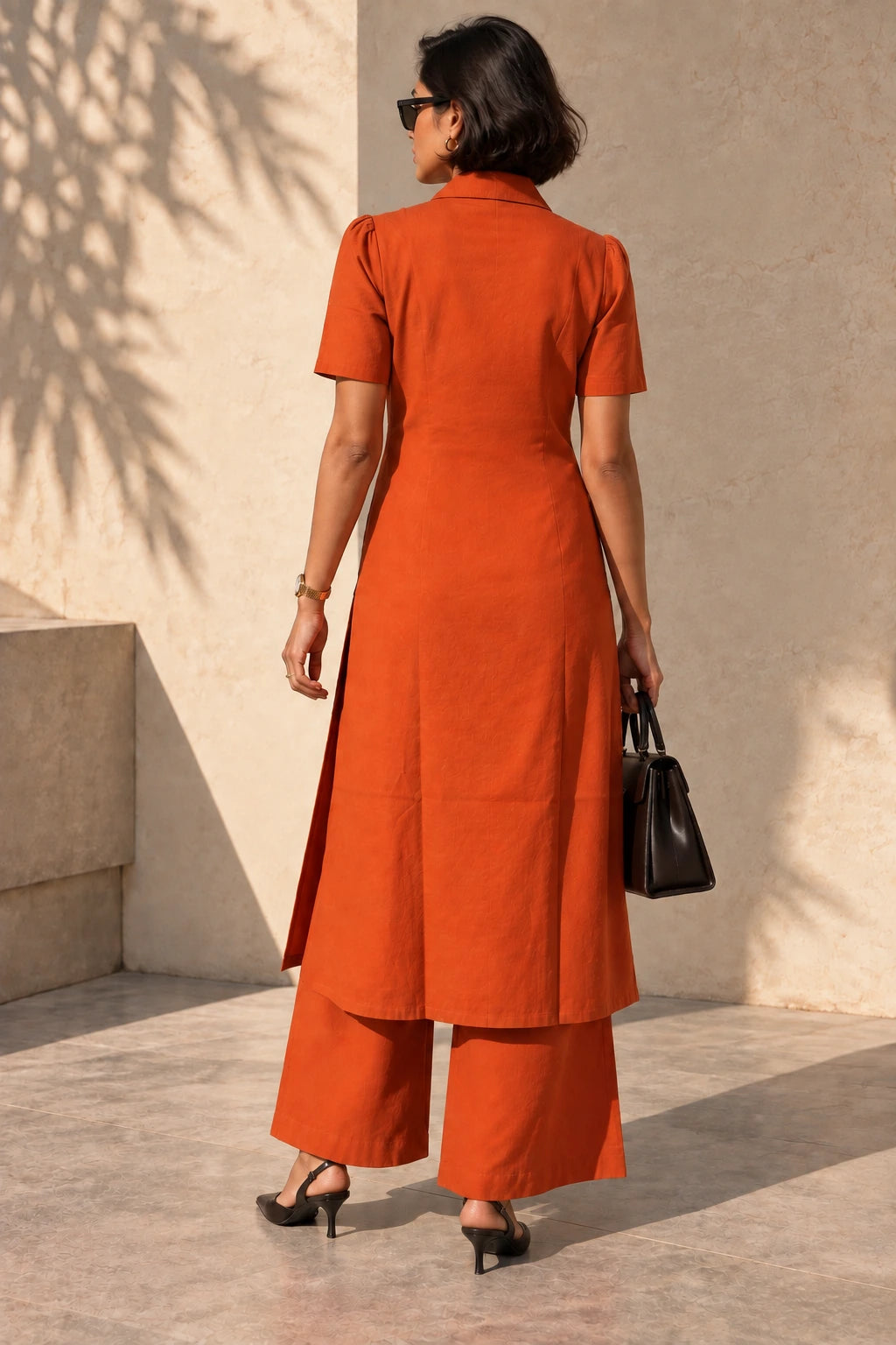 Rust Double-Breasted Coat-Style Kurta Set