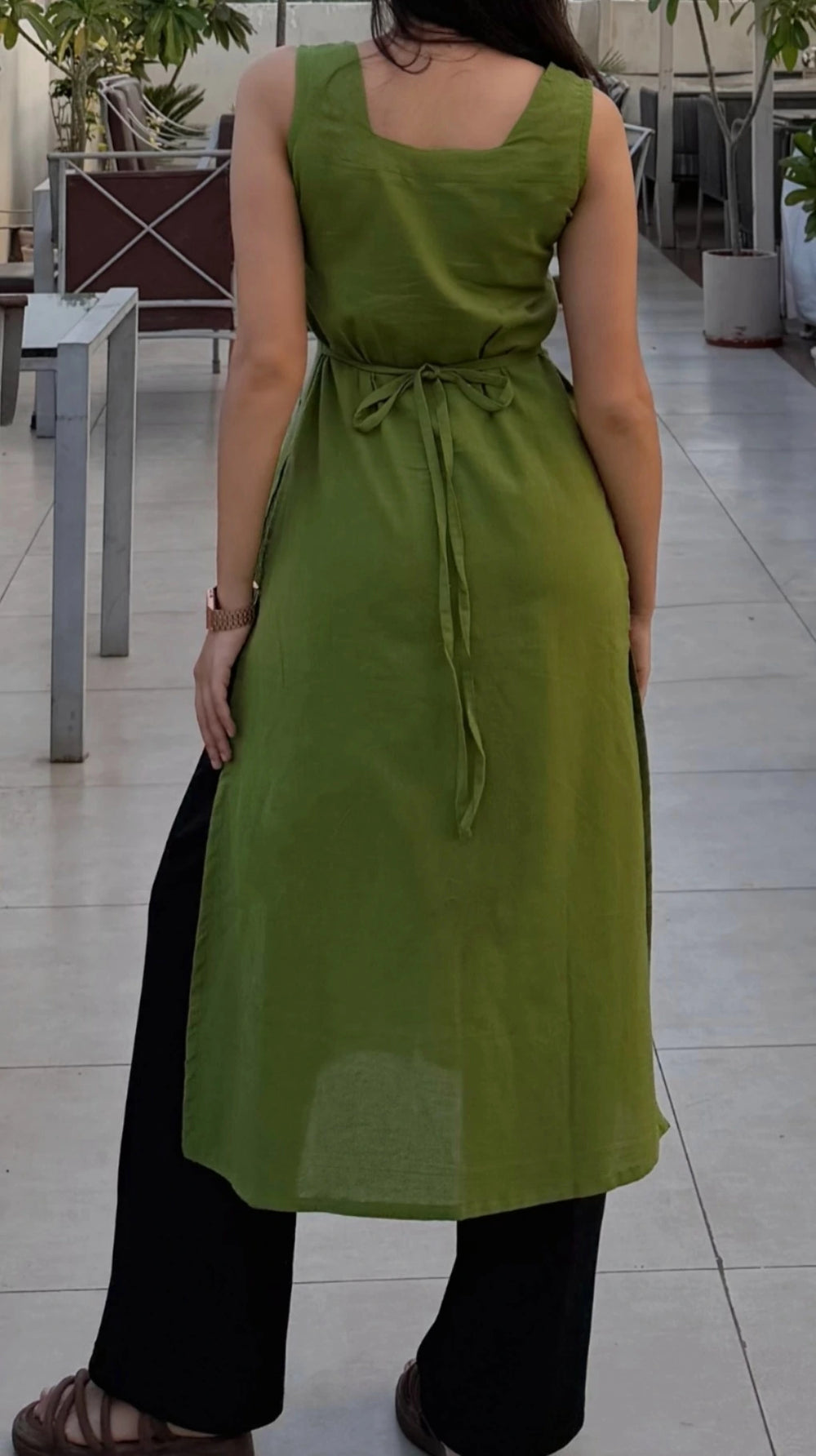 Green Square Neck Straight Kurta