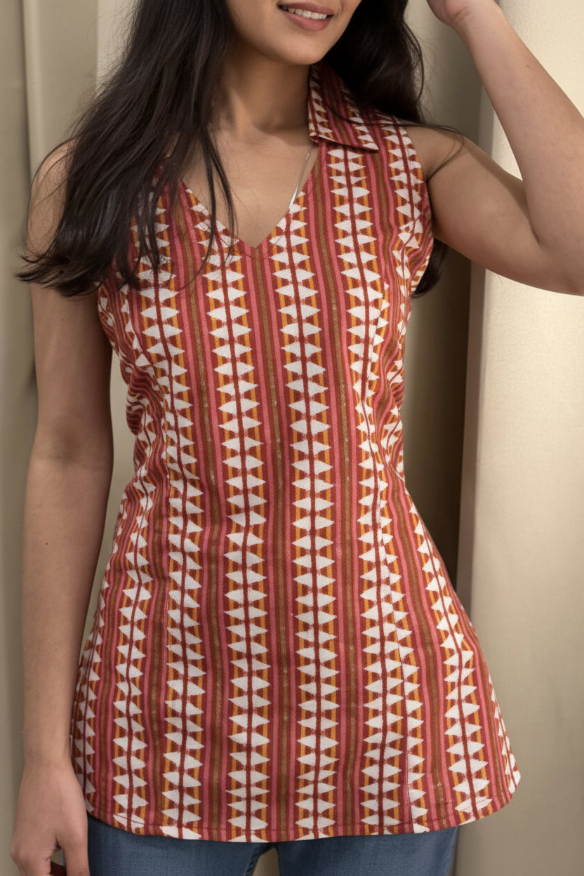 Watermelon red corset tie short kurti top for women upper body view